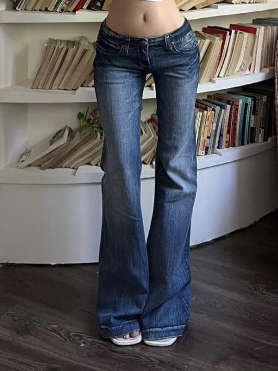 Drune | Blaue Verwaschene Low Waist Schlag Jeans
