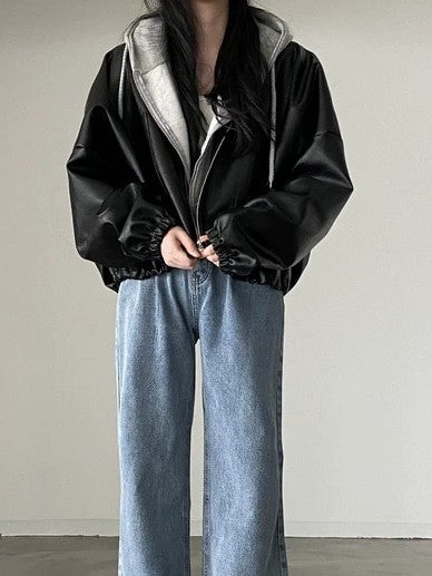 Drune | Vintage Kordelzug Veganes Lederjacke mit Kragen