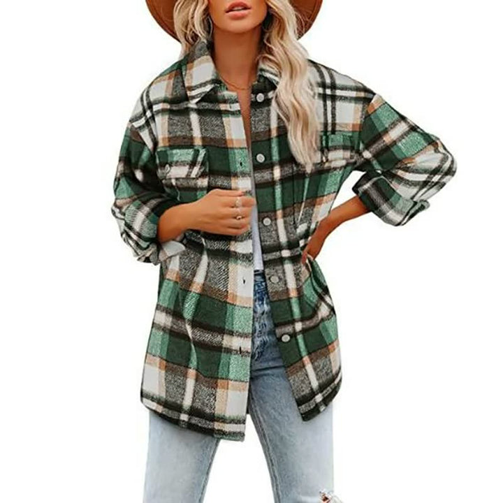 Drune | Übergröße Damen Wolljacke mit Karomuster und Taschen