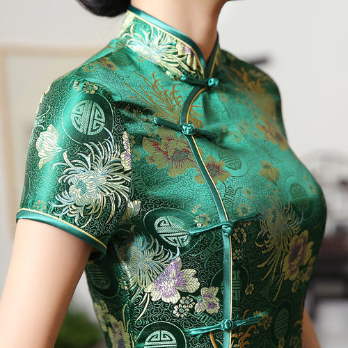 Drune | Grüne Rayon Cheongsam Chinesisch Klassisch