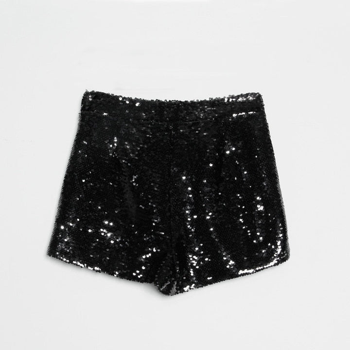 Drune | Pailletten Shorts Hohe Taille Oring Reißverschluss Front Bodycon