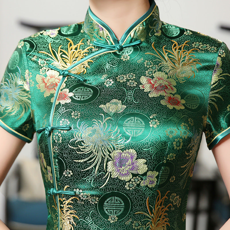 Drune | Grüne Rayon Cheongsam Chinesisch Klassisch
