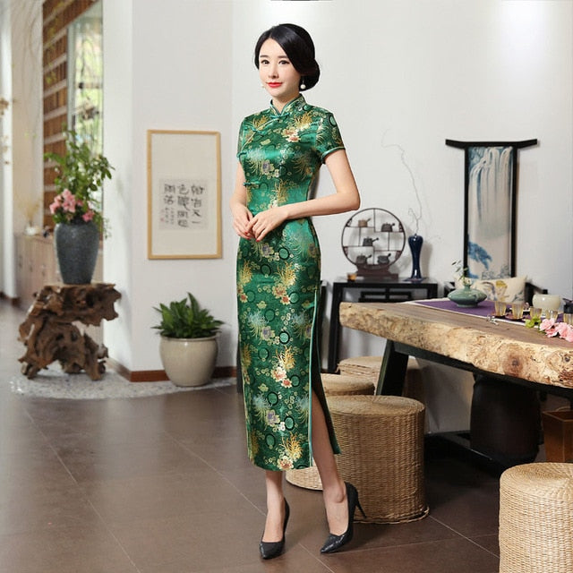 Drune | Grüne Rayon Cheongsam Chinesisch Klassisch