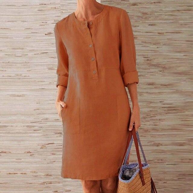 Drune | Geknöpftes Leinenkleid Mit Gerollten Manschetten Für Damen