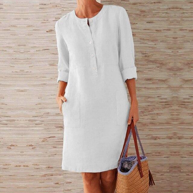 Drune | Geknöpftes Leinenkleid Mit Gerollten Manschetten Für Damen