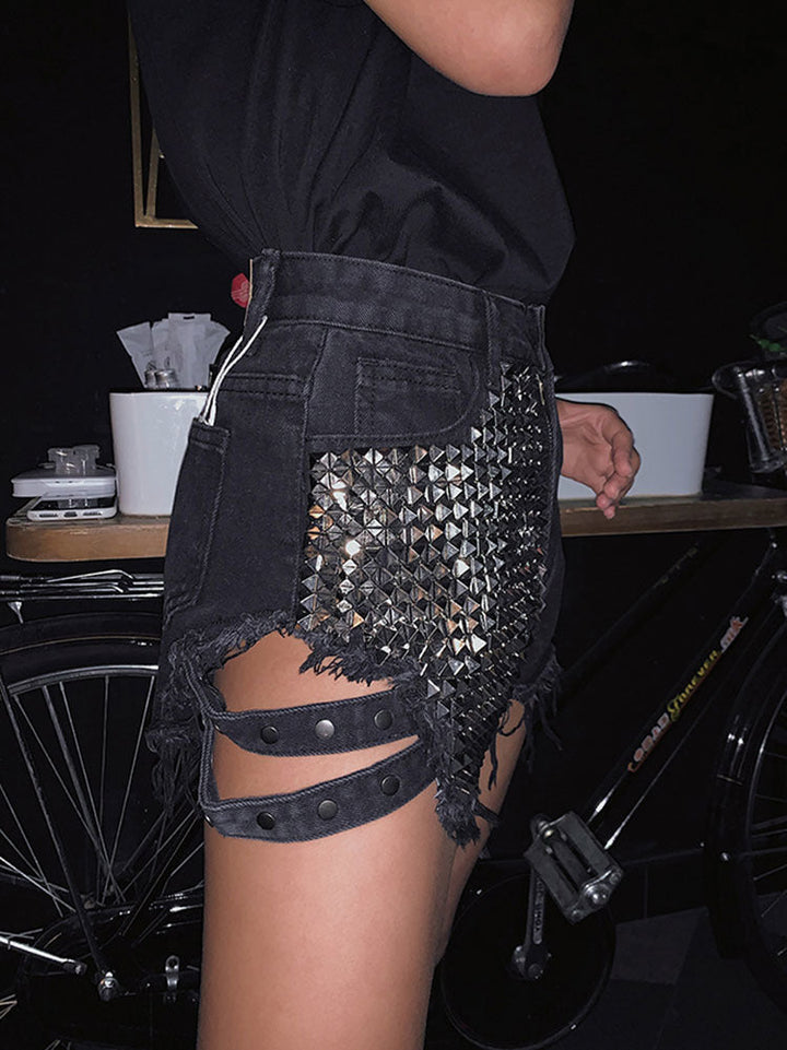 Drune | Rivet Denim Shorts Aushöhlen