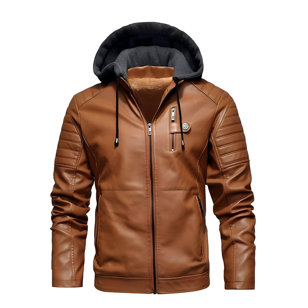 Drune | Mountaineer Faux Leder Kapuzen Bikerjacke