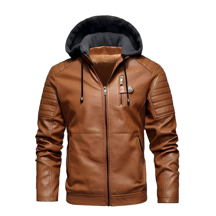 Drune | Mountaineer Faux Leder Kapuzen Bikerjacke