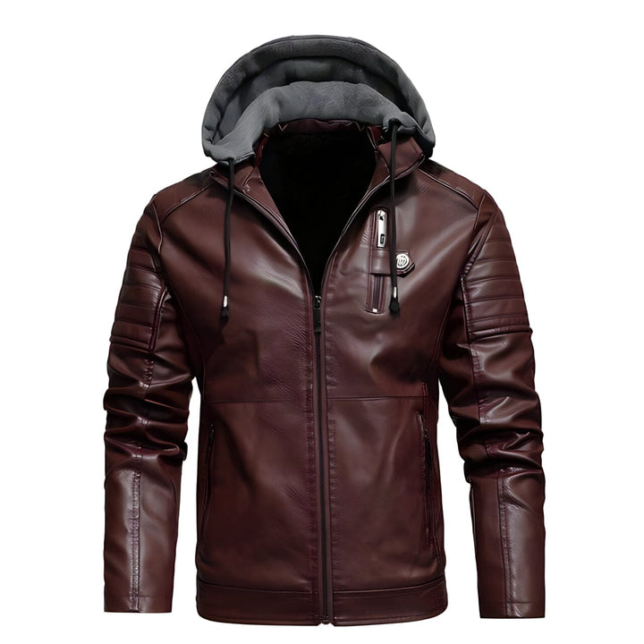 Drune | Mountaineer Faux Leder Kapuzen Bikerjacke