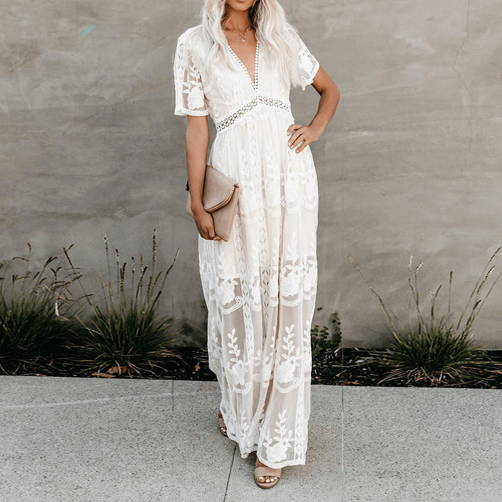 Drune | Maxikleid Aus Mesh Spitze Mit V-ausschnitt Sommer
