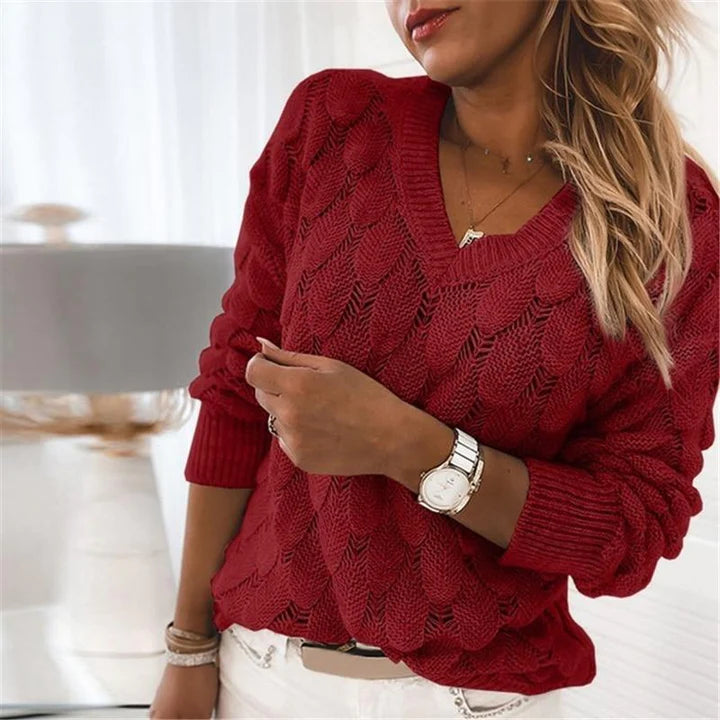 Drune - Damen V-Ausschnitt Kabelstrickpullover