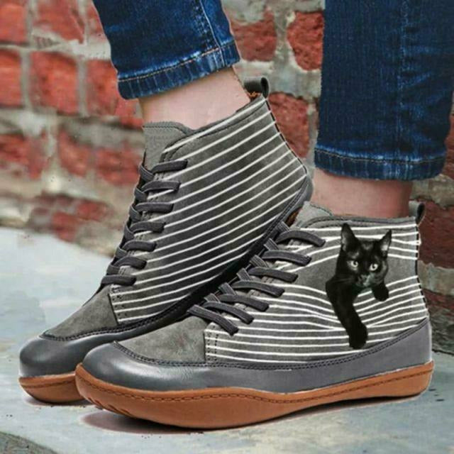 Drune | Fläche Stiefel Mit Katzenprint
