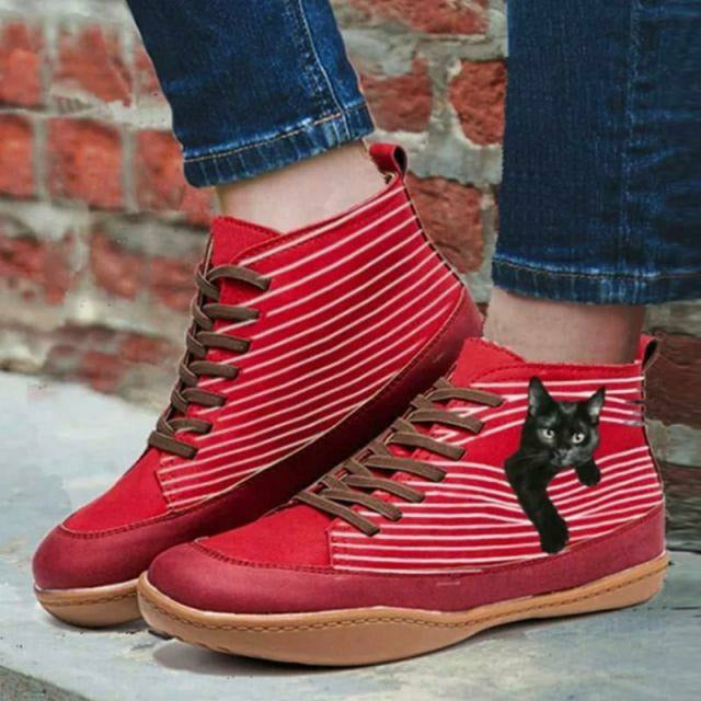 Drune | Fläche Stiefel Mit Katzenprint