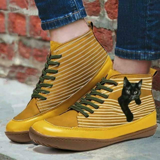 Drune | Fläche Stiefel Mit Katzenprint