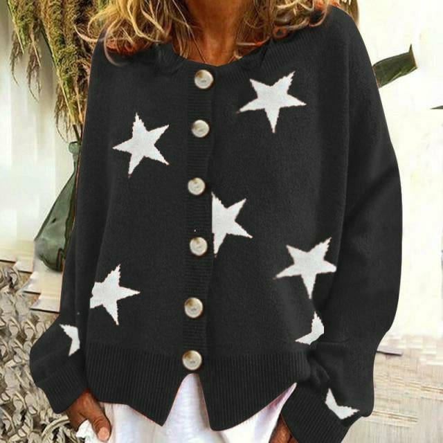Drune | Cardigan mit Sternmuster Rundhals Weit und Bequem
