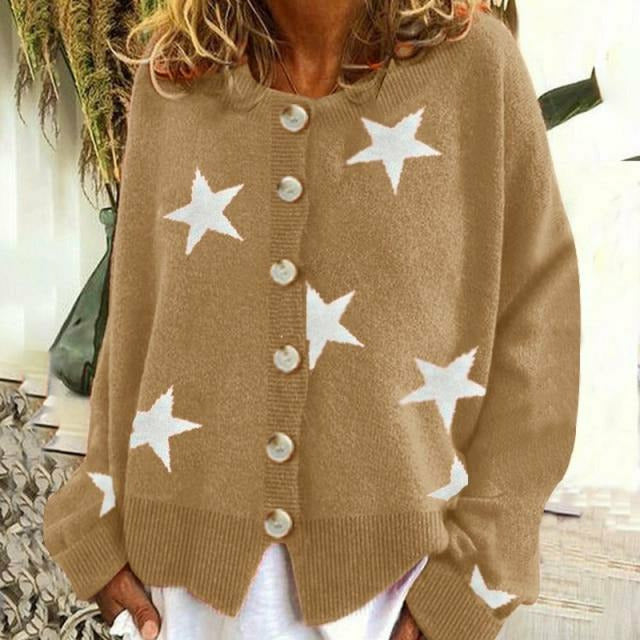 Drune | Cardigan mit Sternmuster Rundhals Weit und Bequem