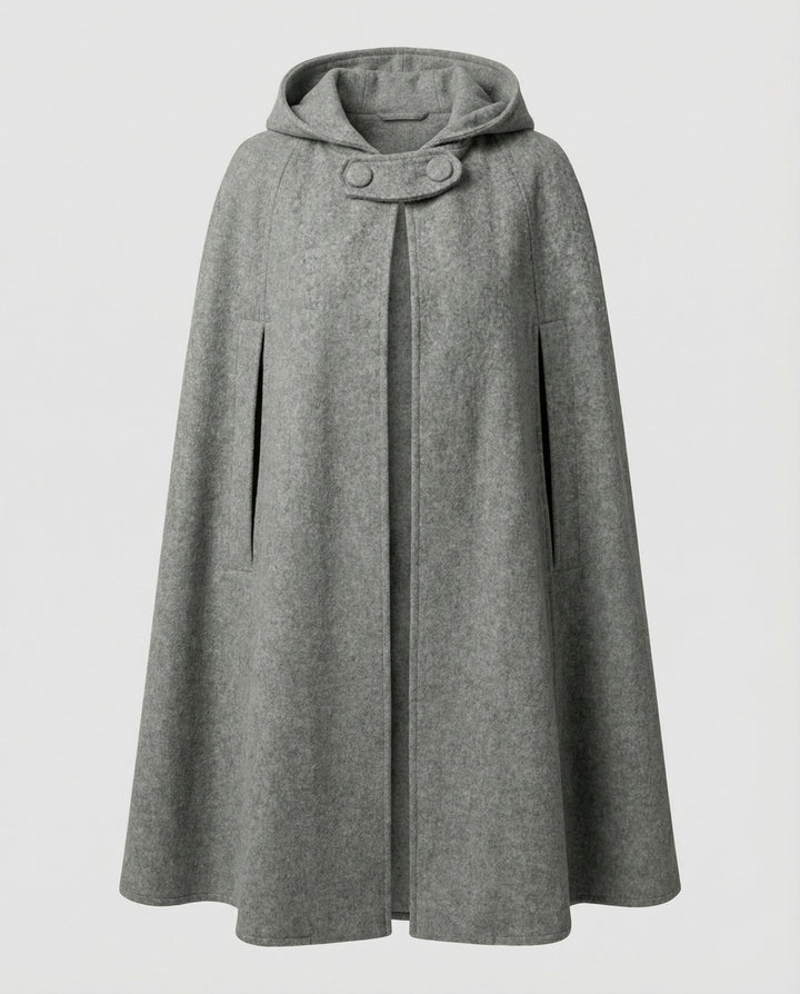Damen modern geschnittener Umhang mit Kapuze Drune
