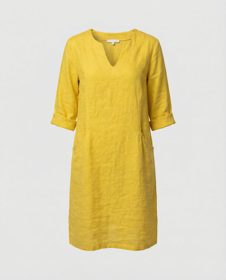 Damen Leinenkleid mit lockerer Passform und elegantem V-Ausschnitt Drune
