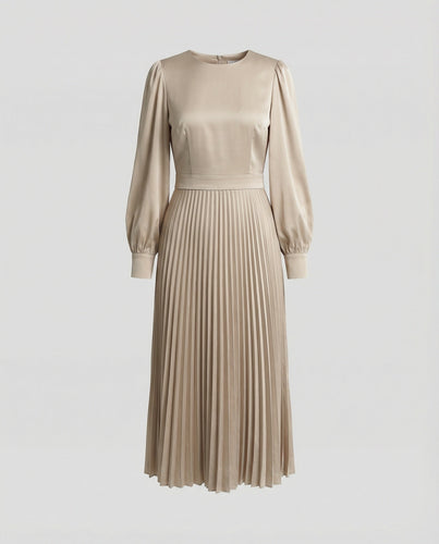 Damen Midikleid Plissee Satinoptik