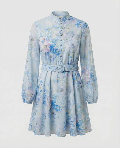 Kurzkleid Mit Stehkragen Und Gürtel Damen