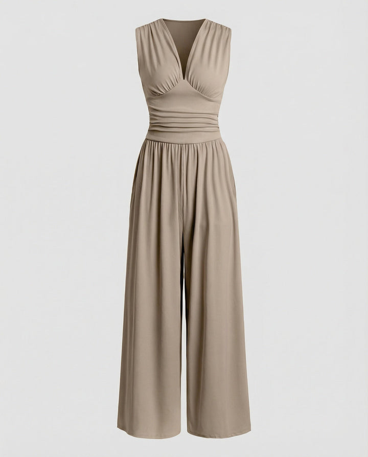 Damen Jumpsuit mit schickem V-Ausschnitt und weitem Bein Drune