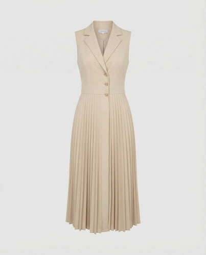 Damen Midikleid ärmellos mit Plisseerock