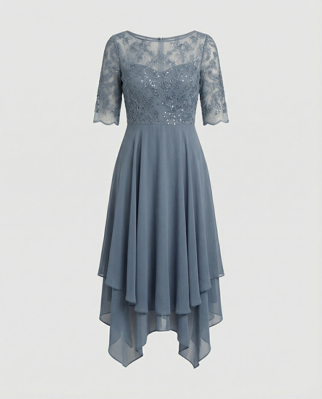 Drune - Damen Elegantes Spitze Chiffon Midikleid, Fließend & Feminin Geschnitten