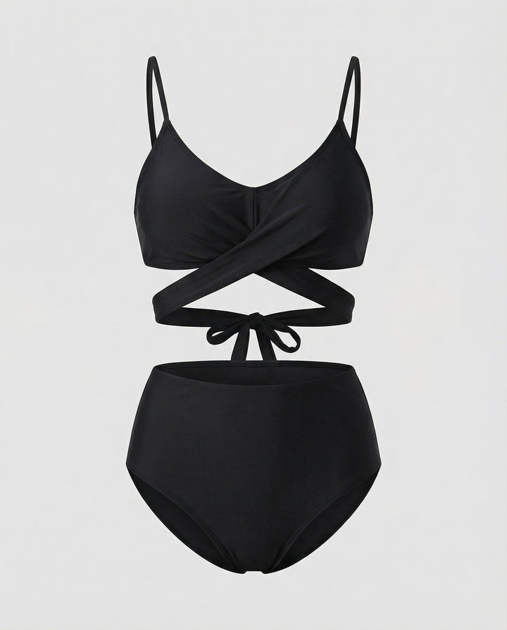 Drune | Schwarzes und Hohe Taille Bindeband Bikini Set