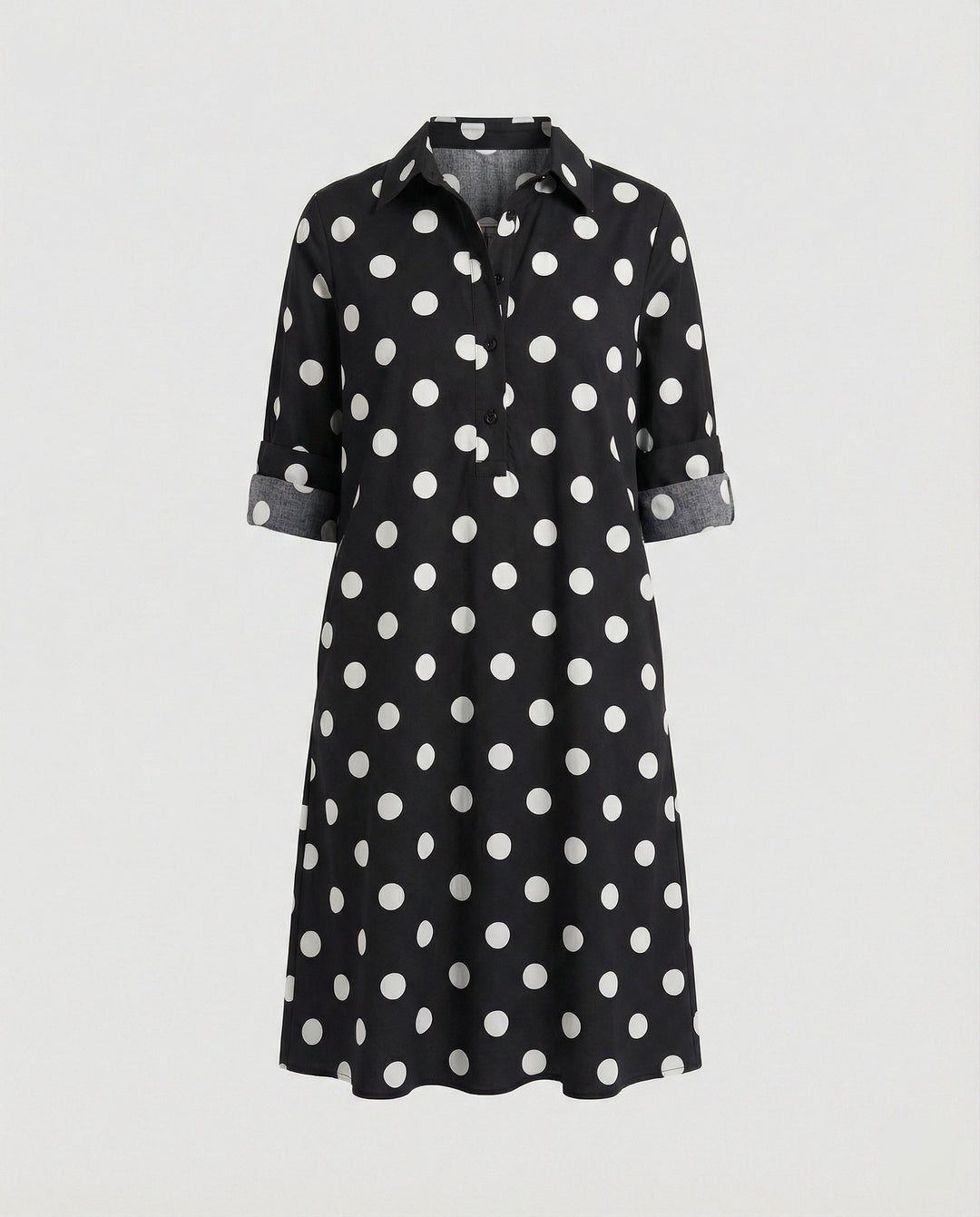 Hemdblusenkleid mit Umlegekragen & Dreiviertelärmel