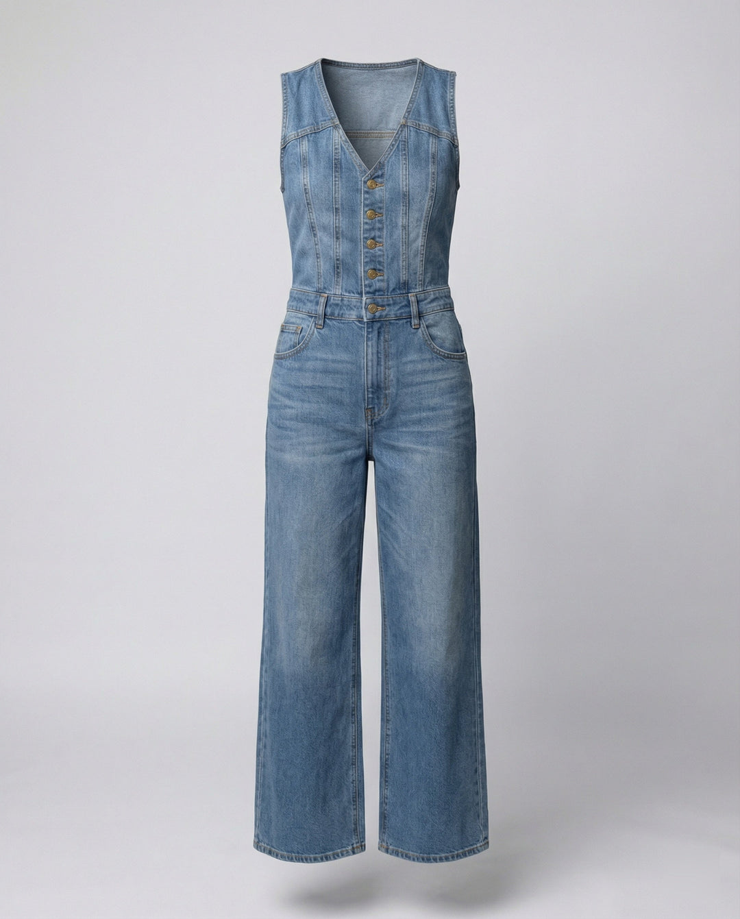 Damen Jumpsuit mit weit geschnittenen Beinen und eleganter Knopfleiste Drune