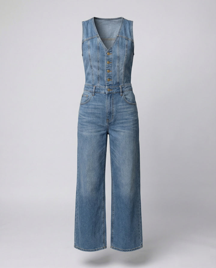 Damen Jumpsuit mit weit geschnittenen Beinen und eleganter Knopfleiste Drune