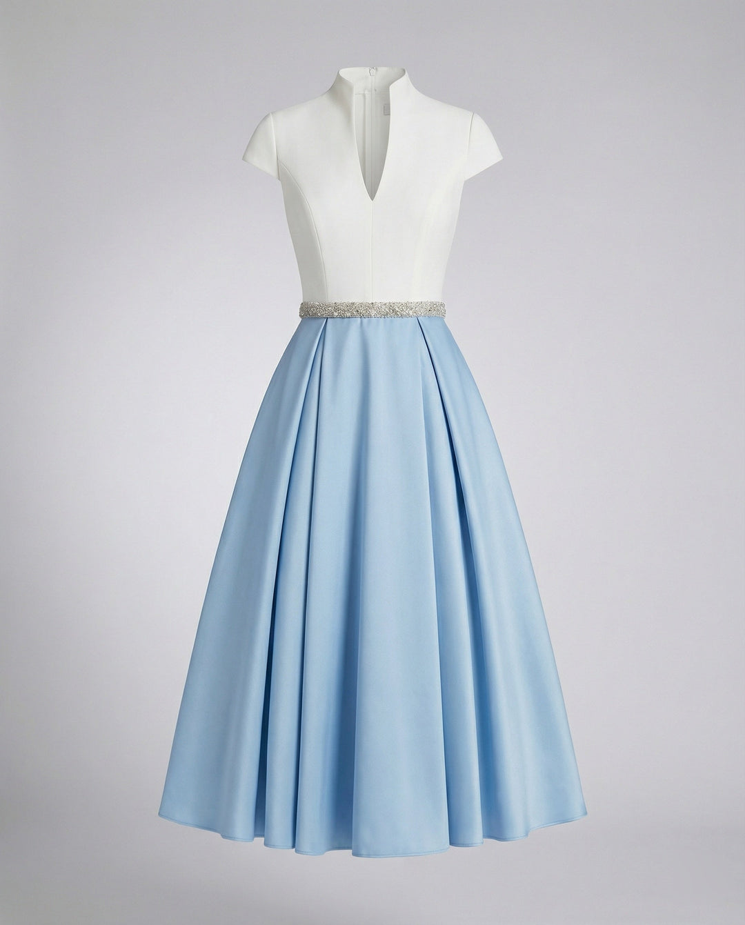 Damen Elegantes Midikleid mit Hochgeschlossenem Kragen & Schwingendem Rock | Drune