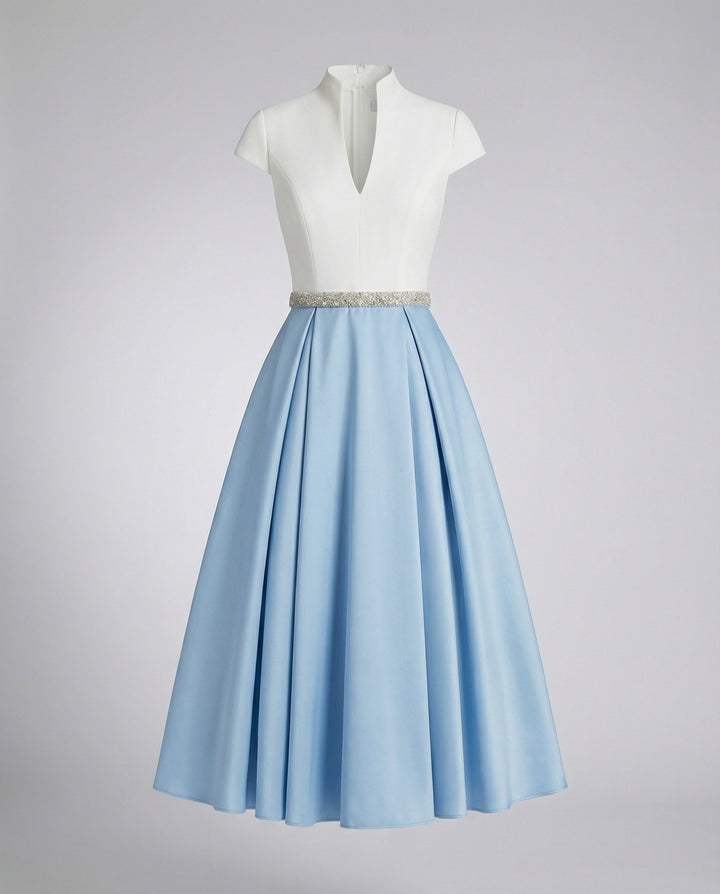 Damen Elegantes Midikleid mit Hochgeschlossenem Kragen & Schwingendem Rock | Drune
