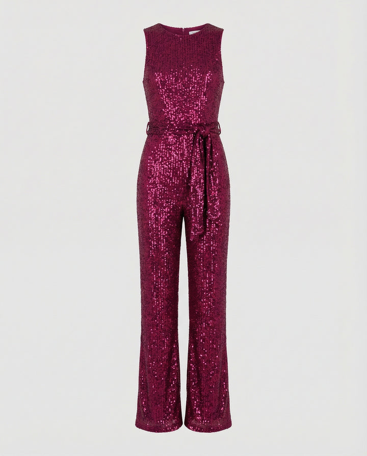 Drune - Damen Einfarbiger Jumpsuit mit Pailletten, Elegant & Figurbetont