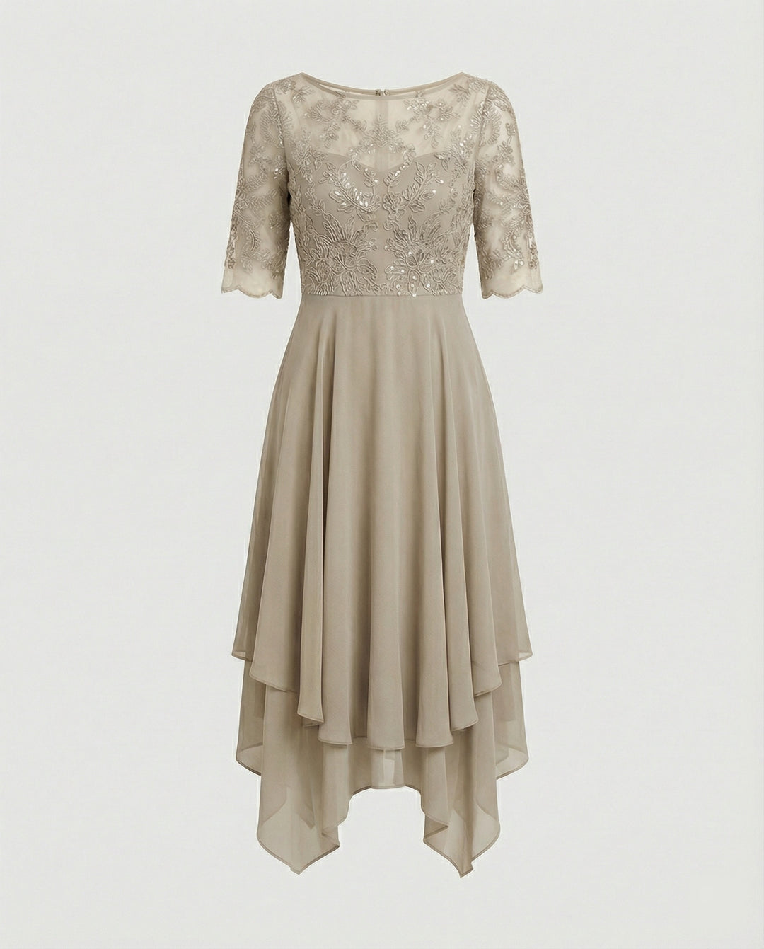 Drune - Damen Elegantes Spitze Chiffon Midikleid, Fließend & Feminin Geschnitten