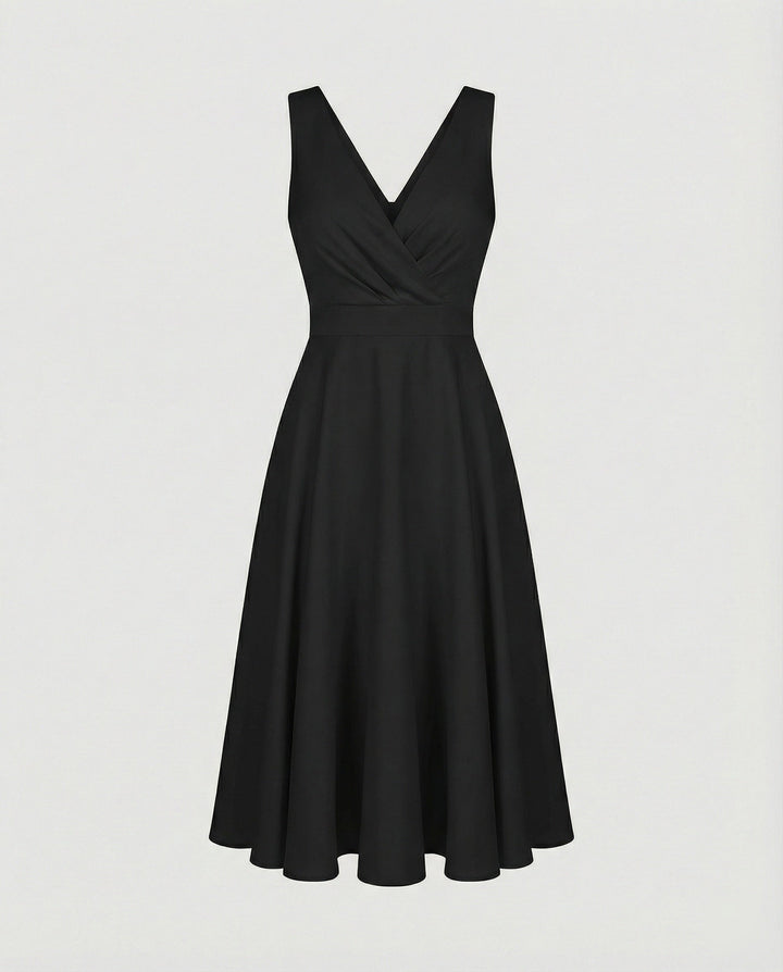 Midi-Kleid in A-Linie, Reißverschluss, Riemen, V-Ausschnitt, ärmellos, elegant, für Damen, Cocktailparty