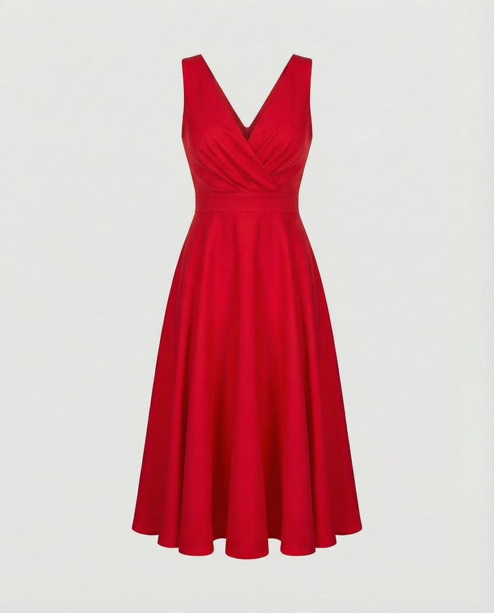 Midi-Kleid in A-Linie, Reißverschluss, Riemen, V-Ausschnitt, ärmellos, elegant, für Damen, Cocktailparty