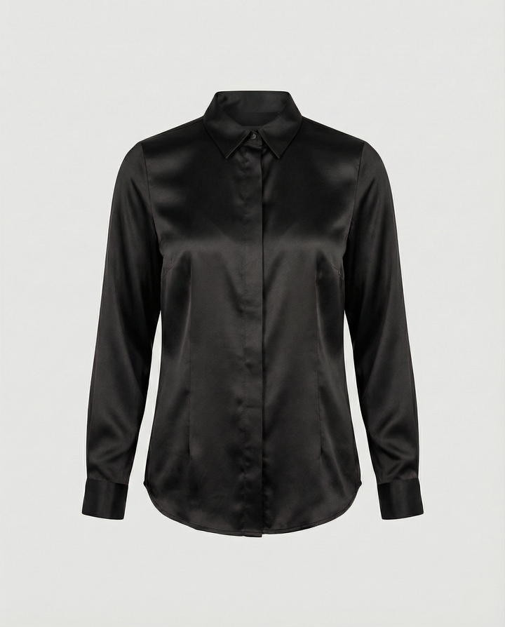 Damen Satin-Bluse mit klassischem Kragen Drune