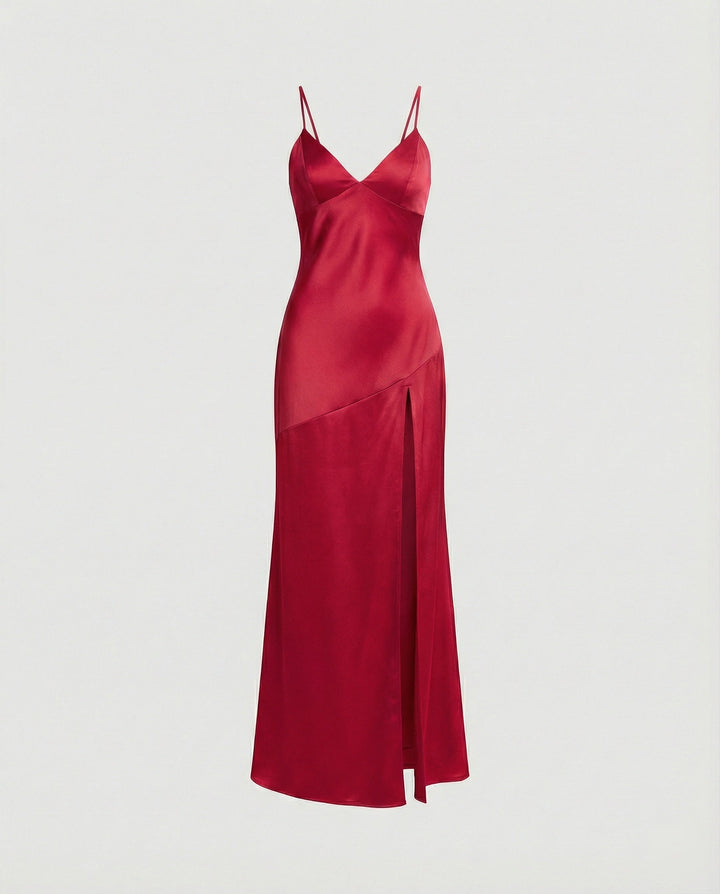 Damen Abendkleid Satin mit Schlitz