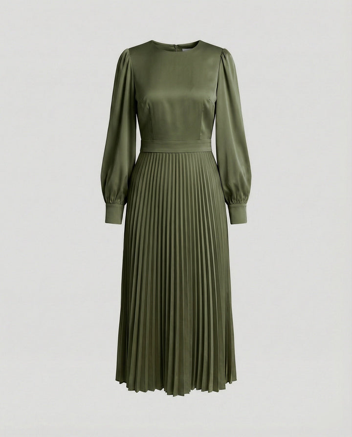 Damen Midikleid Plissee Satinoptik