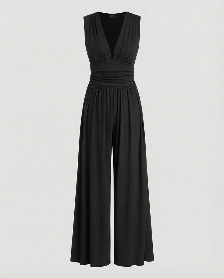 Damen Jumpsuit mit schickem V-Ausschnitt und weitem Bein Drune