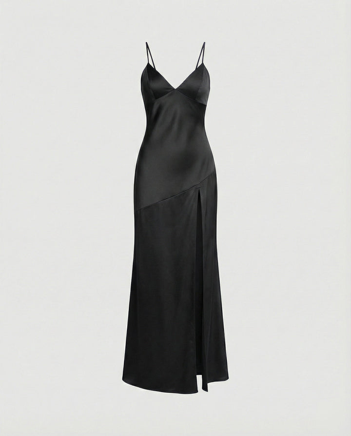 Damen Abendkleid Satin mit Schlitz