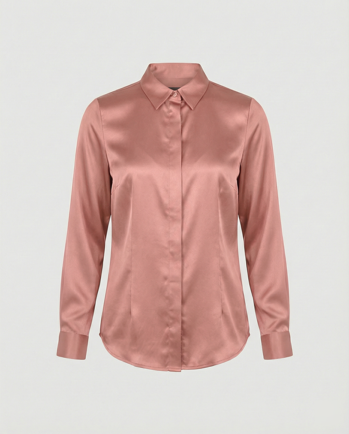 Damen Satin-Bluse mit klassischem Kragen Drune