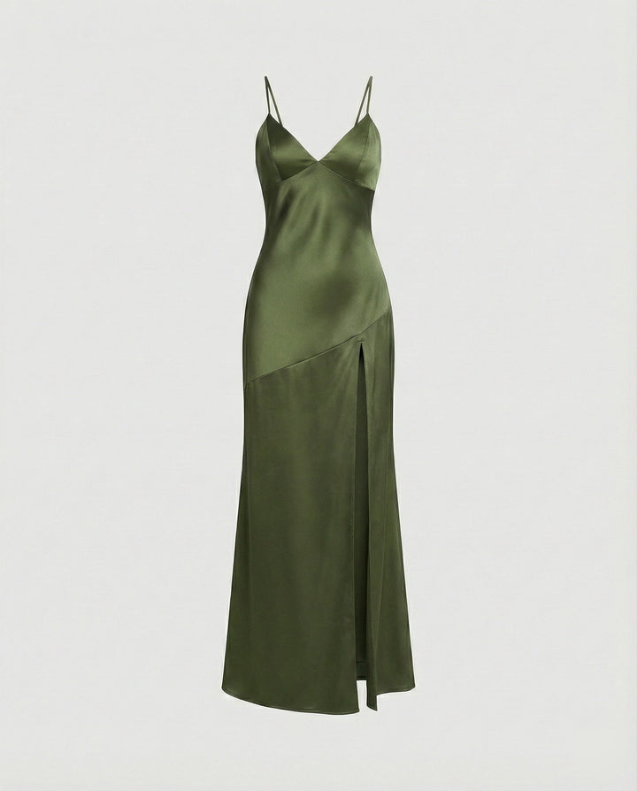 Damen Abendkleid Satin mit Schlitz