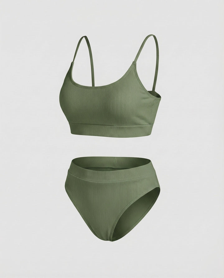 Damen Ripp-Bikini-Set Spaghettiträger-Bustier