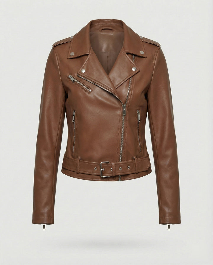 Damen Lederjacke Schwarz Echtleder Look