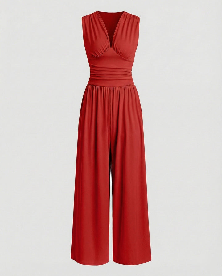 Damen Jumpsuit mit schickem V-Ausschnitt und weitem Bein Drune
