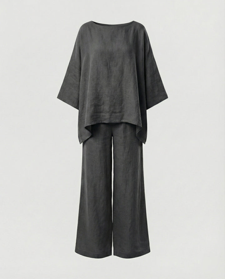 Leinen Zweiteiler Set Damen mit Palazzo-Hose