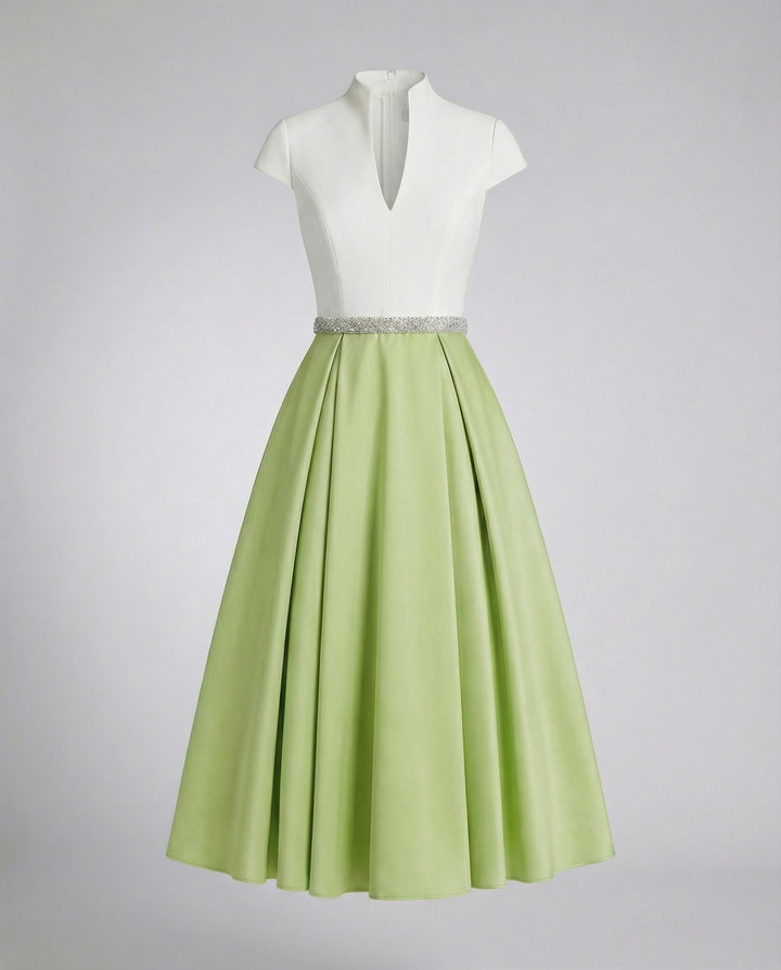 Damen Elegantes Midikleid mit Hochgeschlossenem Kragen & Schwingendem Rock | Drune