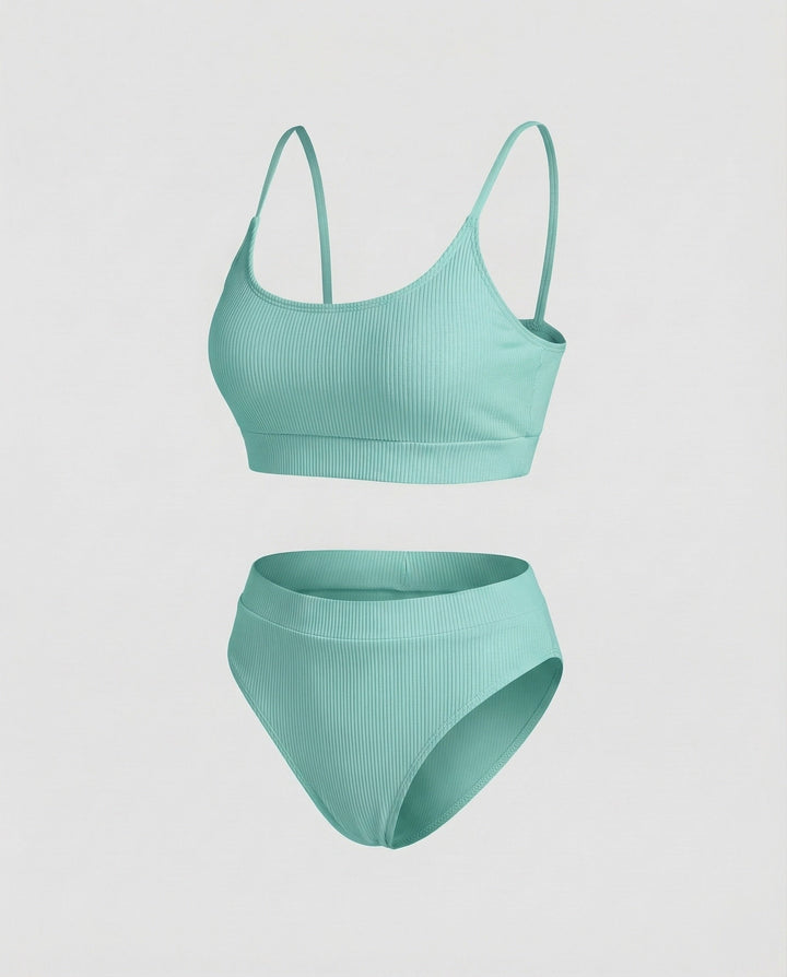 Damen Ripp-Bikini-Set Spaghettiträger-Bustier